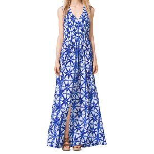 Michael Kors Tile-Print Crepe Maxi Dress | V-Neck | Front Slit | Size 10